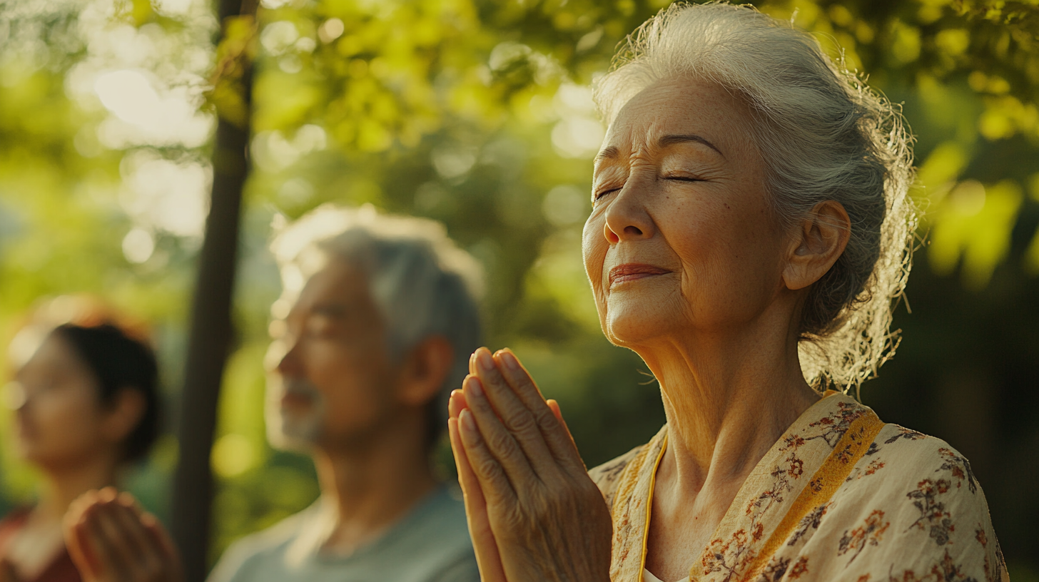 Старша жінка практикує йогу